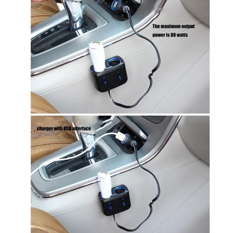 USB 5V Car Splitter 1 to 2 Car Charging Adapter with 1xUSB for 12V/24V Vehicles, Trucks, SUVs