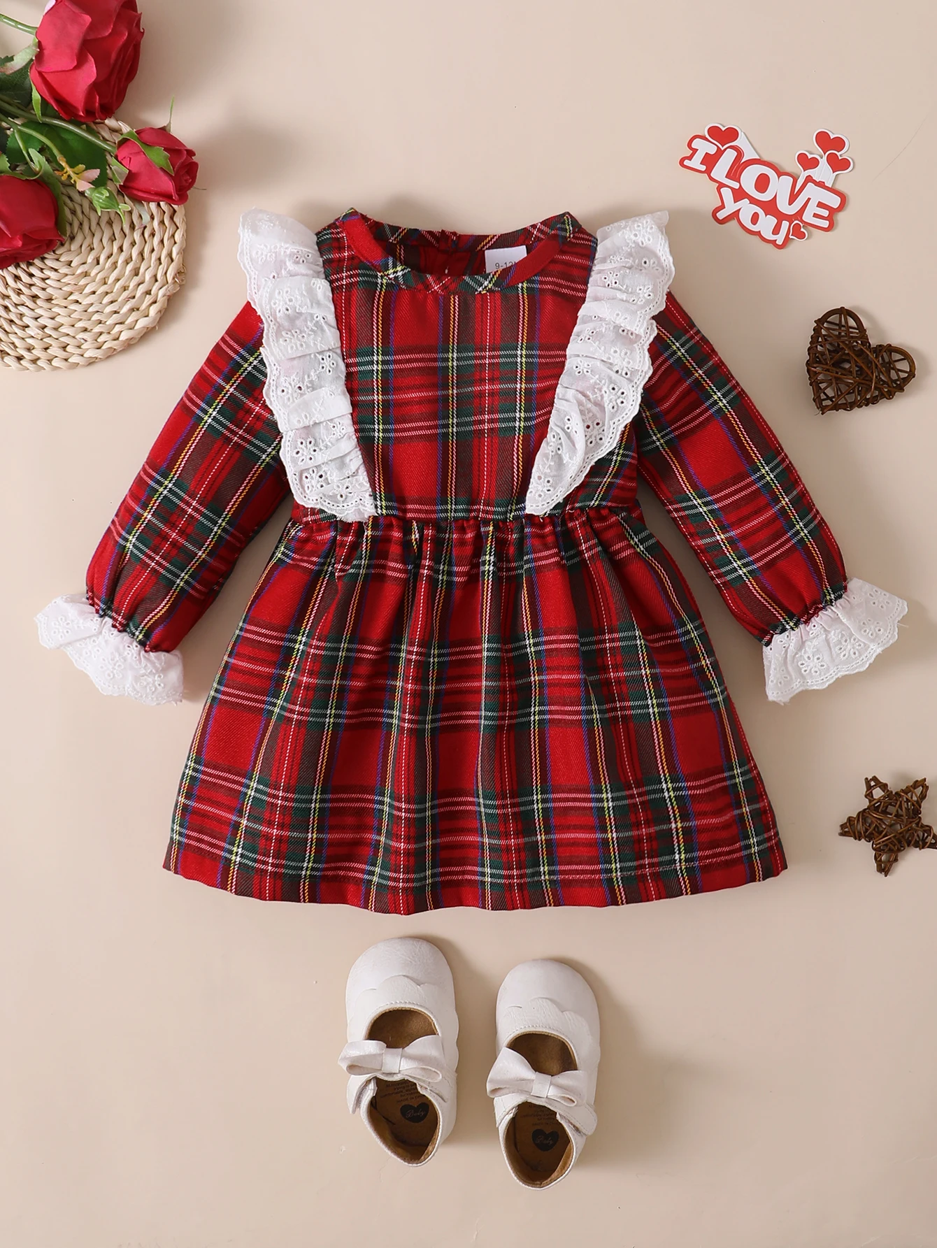 Toddler Baby Girl Clothing Red Checkered Ruffle Fashion Long sleeves Dress fit 0-3 Year Cute Baby Girl Spring Autumn Party Dress