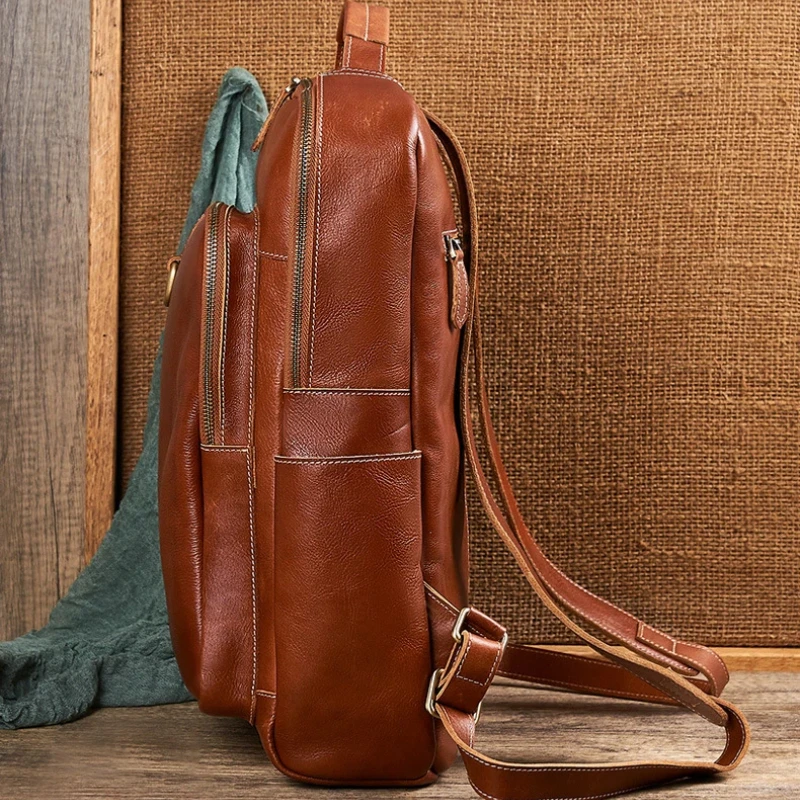 Men's Top Grain Waxed Leather Laptop Backpack | Business Computer Travel Rucksack | Vegetable Tanned Commuter Daypack view 6