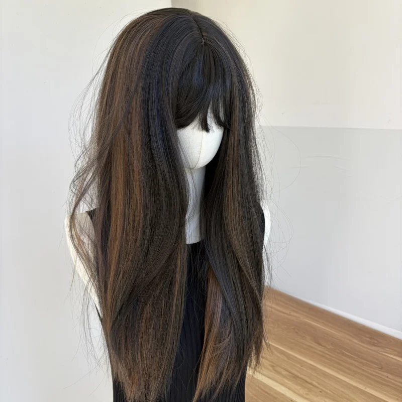 

Long Straight Synthetic Hair Black Brown Cosplay Party Wigs With Bangs