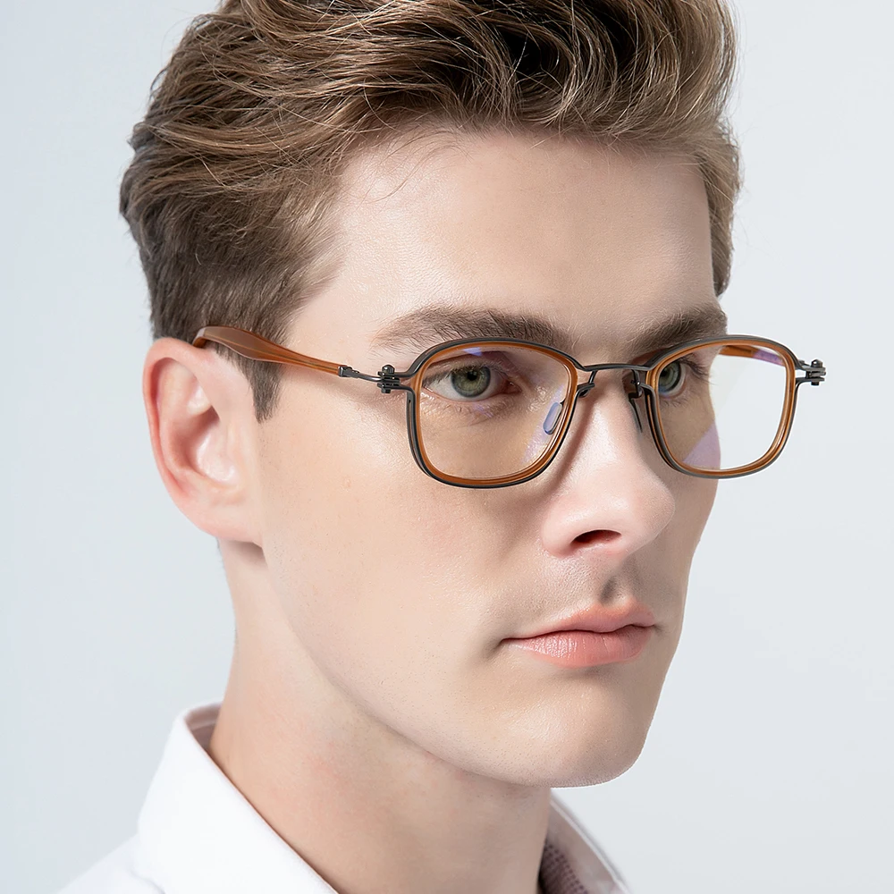 FONEX Acetate Alloy Glasses Frame Men Brand Design Retro Vintage Square Eyeglasses Women Korean Screwless Japanese Eyewear 1026