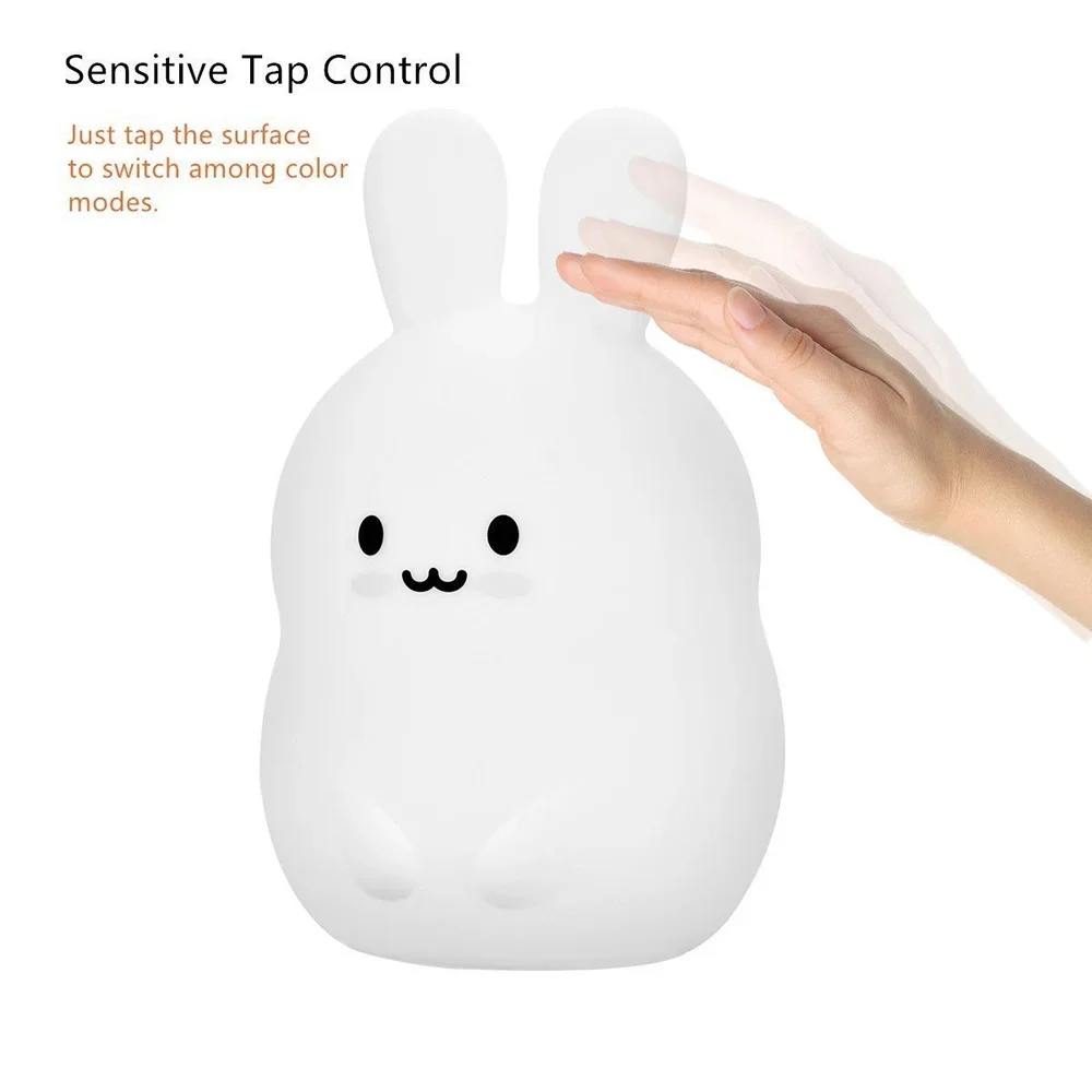 Baby Led Night Light Silicone Rabbit Nursery Lamp 9 Colors Usb Rechargeable Sensor Tap Remote Control Night Lamps For Children