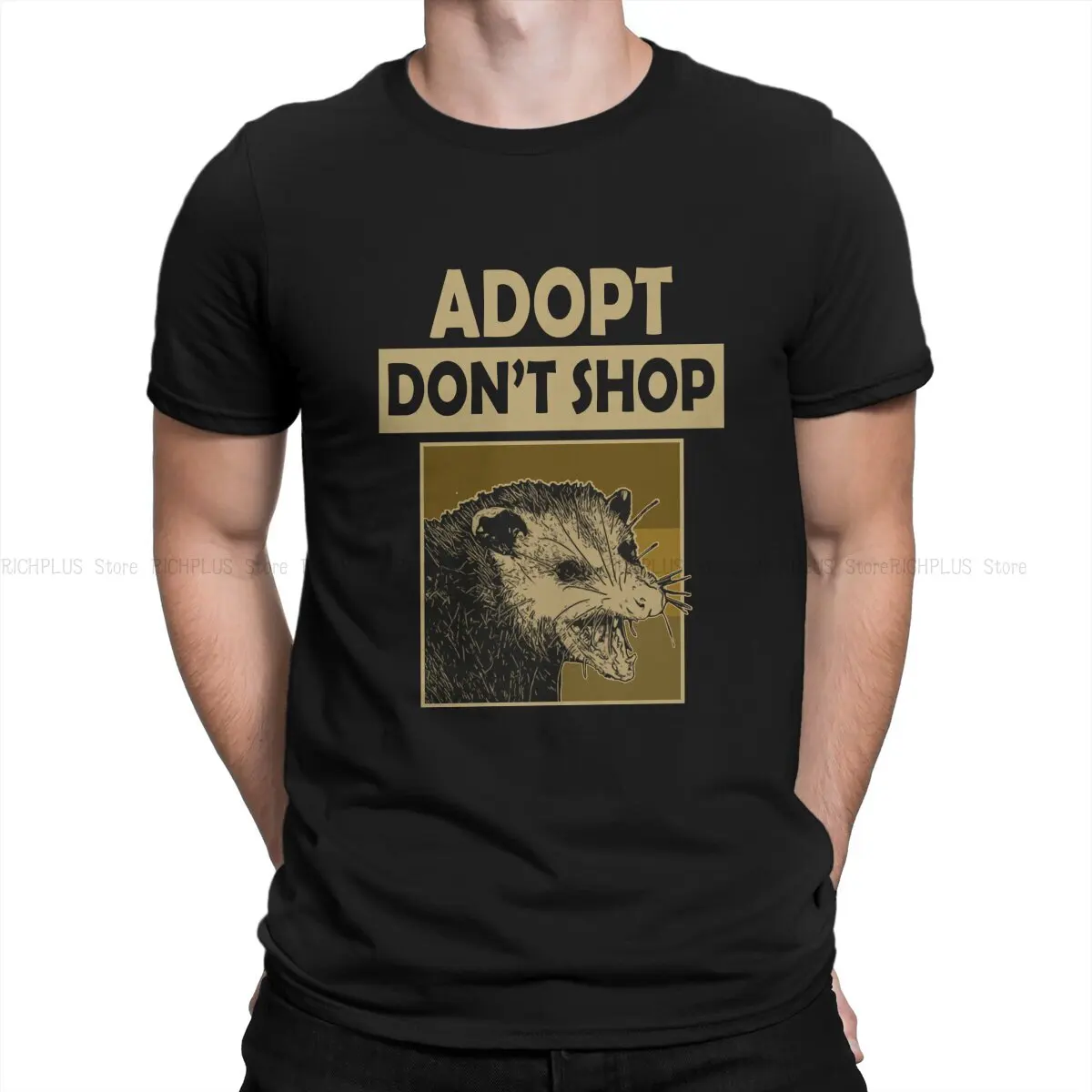 Adopt Don't Shop Screaming Opposum Men TShirt  O Neck Tops Polyester T Shirt Humor Gift Idea