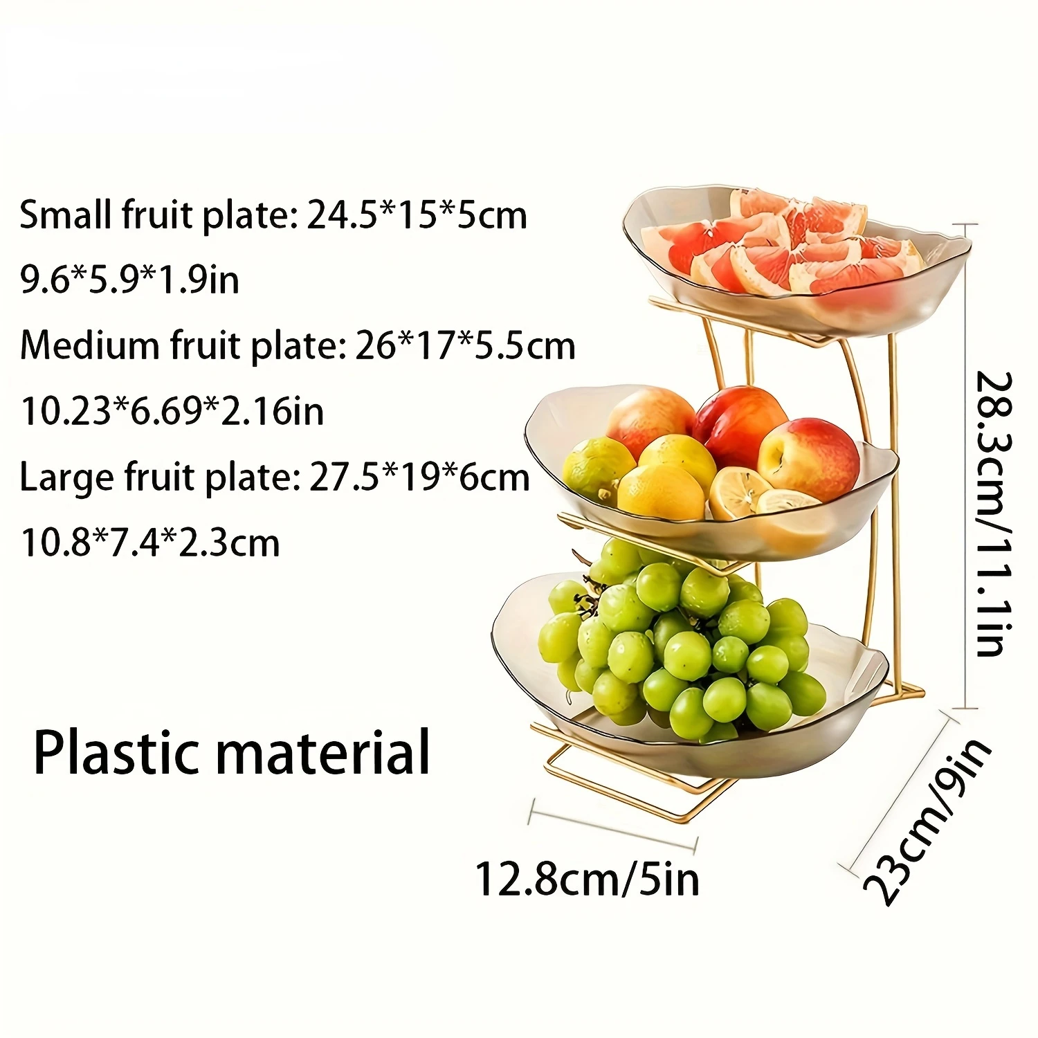 

3 Layer Ceramic Fruit Bowl for Kitchen Counter with Metal Shelf, Fruit Basket with Stand, Porcelain Bowl for Fruit & Vegetable B