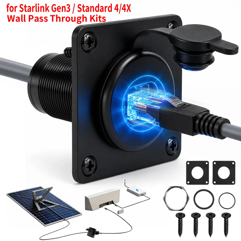 RJ45 Ethernet Cable Wall Pass Through Kits for Starlink Gen3 / Standard 4/4X Waterproof IP68 Network Cord Wall Socket