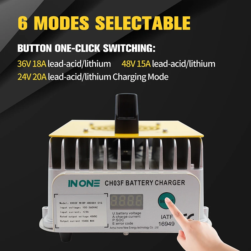 Caricabatterie intelligente 24V20A,36V18A,48V15A CA 0 3 F per batteria universale al piombo-acido e litio convertibile