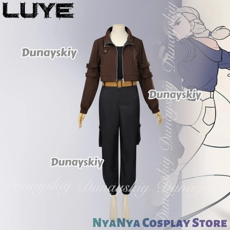 A lenda de Hei II Anime Luye ssiIrmã sênior de Hei com a jaqueta marrom com a trança torcida ssiTraje todo em conjunto
