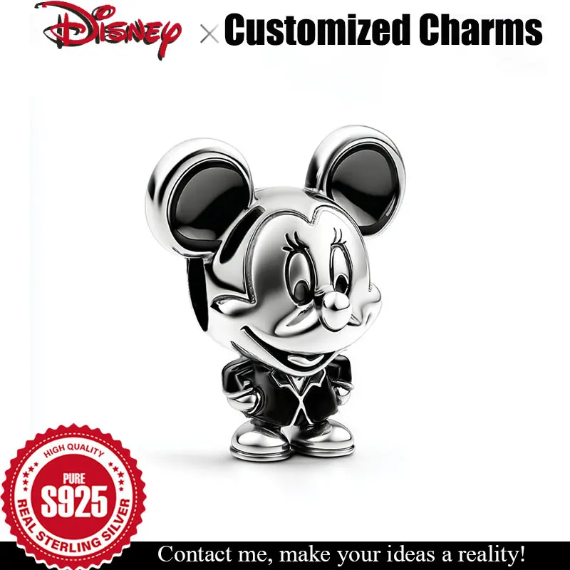 

925 Silver Charm Disney Mickey Mouse Black suit Customizable beads Original charms female Jewelry accessories Halloween gifts
