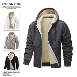 Winter Lambswool Zip Up Hoodies Men Thick Warm Fleece Lined Jackets Polar Zipper Sweatshirts Casual Sports Coats Hooded Men Coat