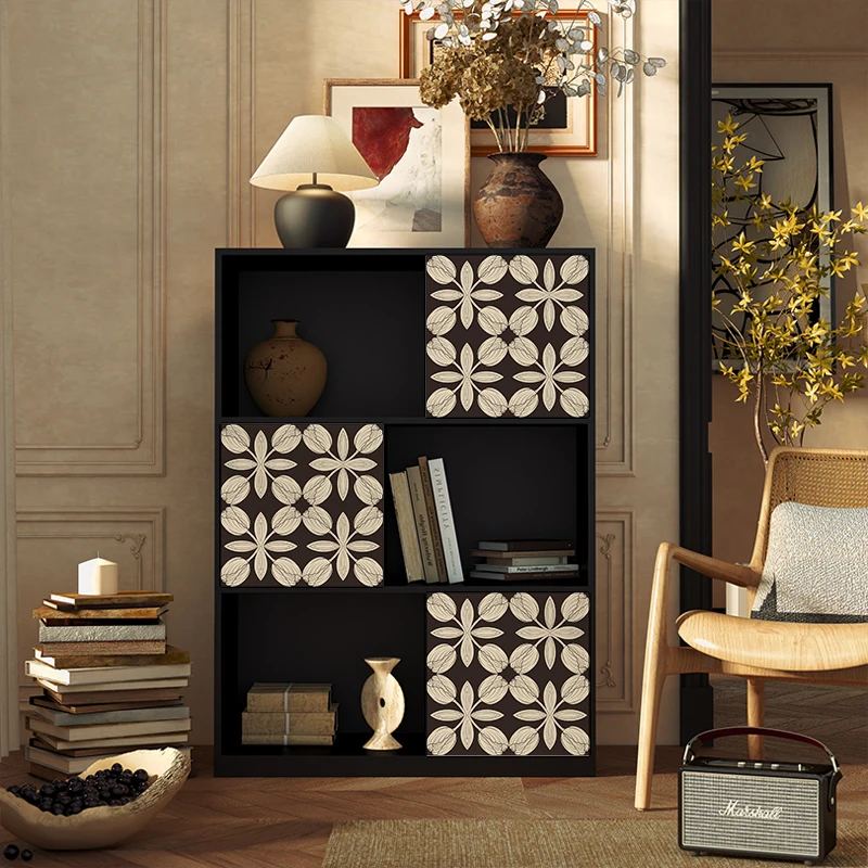 French retro solid wood bookcase, entrance cabinet, living room display cabinet