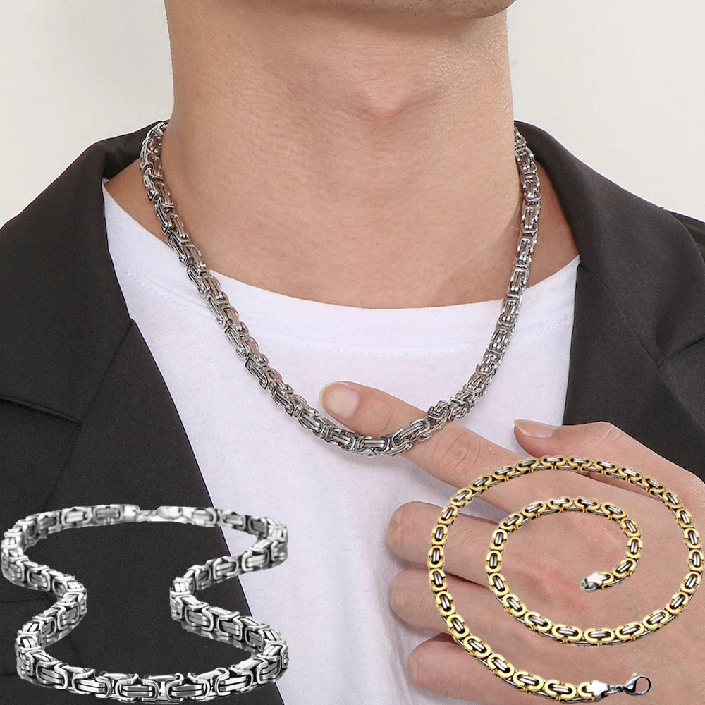 

6/8mm Width 50-70cm Length Stainless Steel Imperial Chain Necklace Men Women Never Fade Waterproof Neck Hangings Drop Shipping