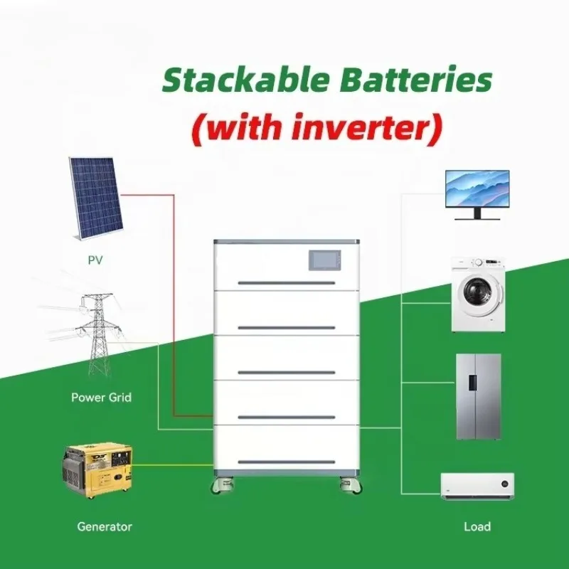Eco-Friendly Stacked Home Energy Storage Batteries LiFePO4 100Ah All in One 20kWh 10kW Solar Inverter