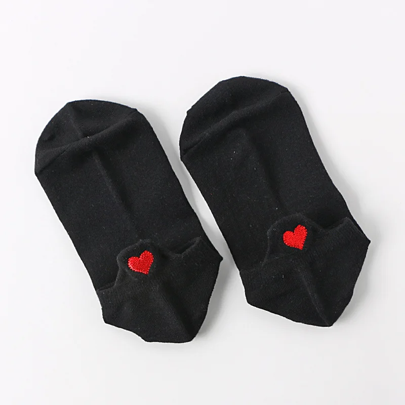 Love Heart-Calcetines de algodón puro para mujer, calcetín bordado con tacón, estilo Harajuku japonés, transpirable, absorbente de sudor, Invisible