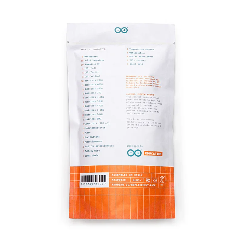Paquete de reemplazos Arduino AKX00030 Kit para principiantes, paquete en el aula, kit para estudiantes, kit educativo para principiantes uno r3 rev3 r4 wifi