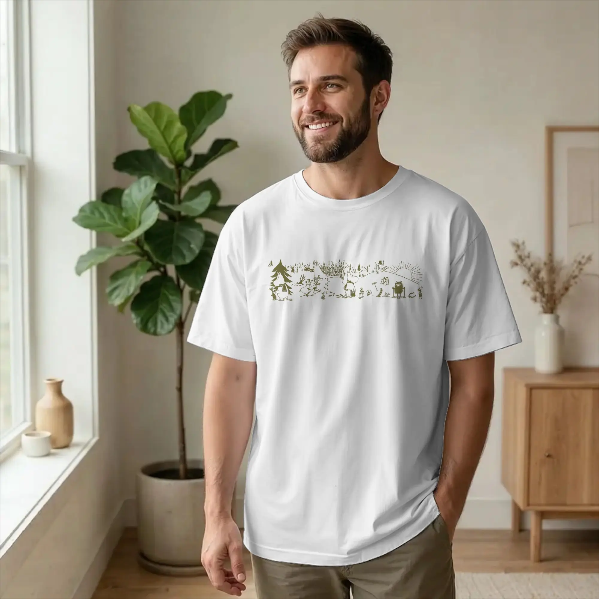 Harajuku Moomings Olive Winter Sports Games T Shirt Men Round Neck Short Sleeve Tops Cotton Summer Tops Shirts