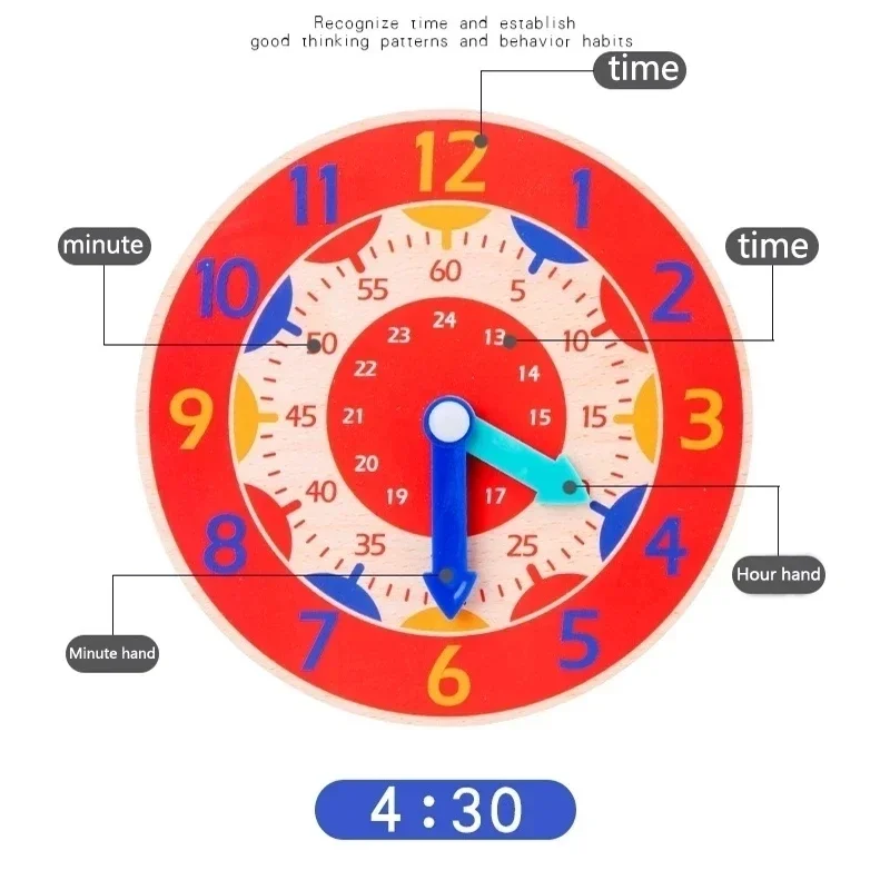 Baby Montessori Toys Wooden Clock Hour Minute Second Cognition Time Learning Teaching Aids Educational Toys for Children