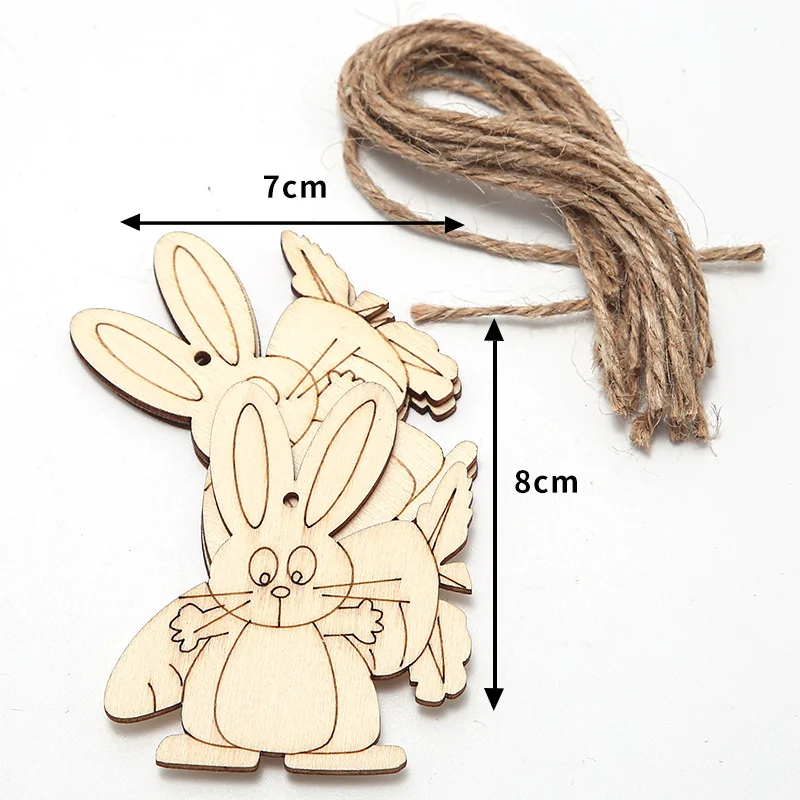 10pcs Wooden Rabbit Egg Pendants Hollow Egg Hanging Ornament For Happy Easter Home Party Decoration DIY Painting Gifts Supply