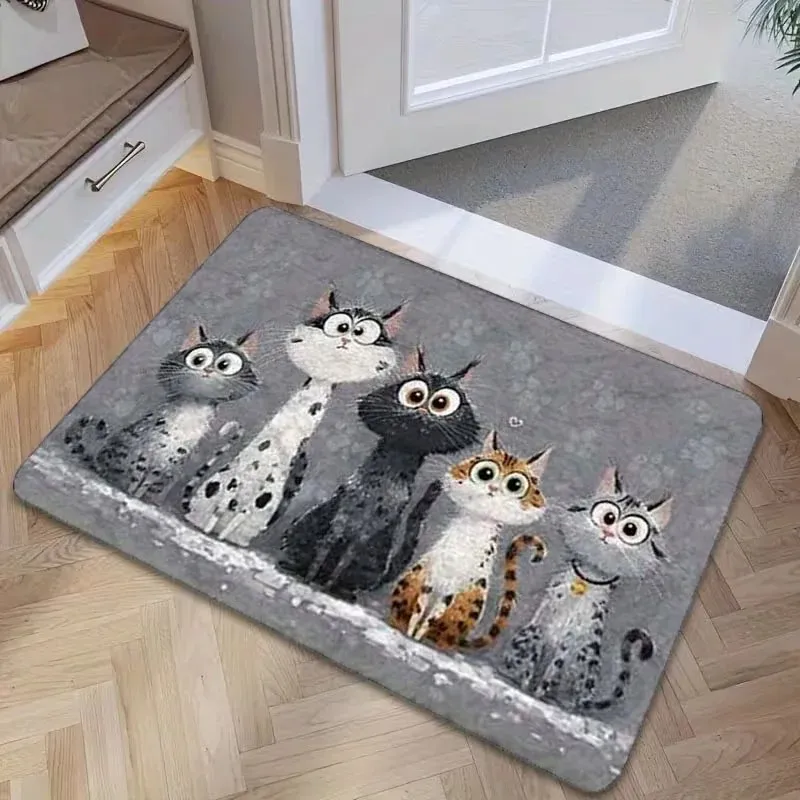 VIKAMA Non-slip Cat Umbrella Kitten Absorbent Doormat for Entryway Bathroom Dining Decor