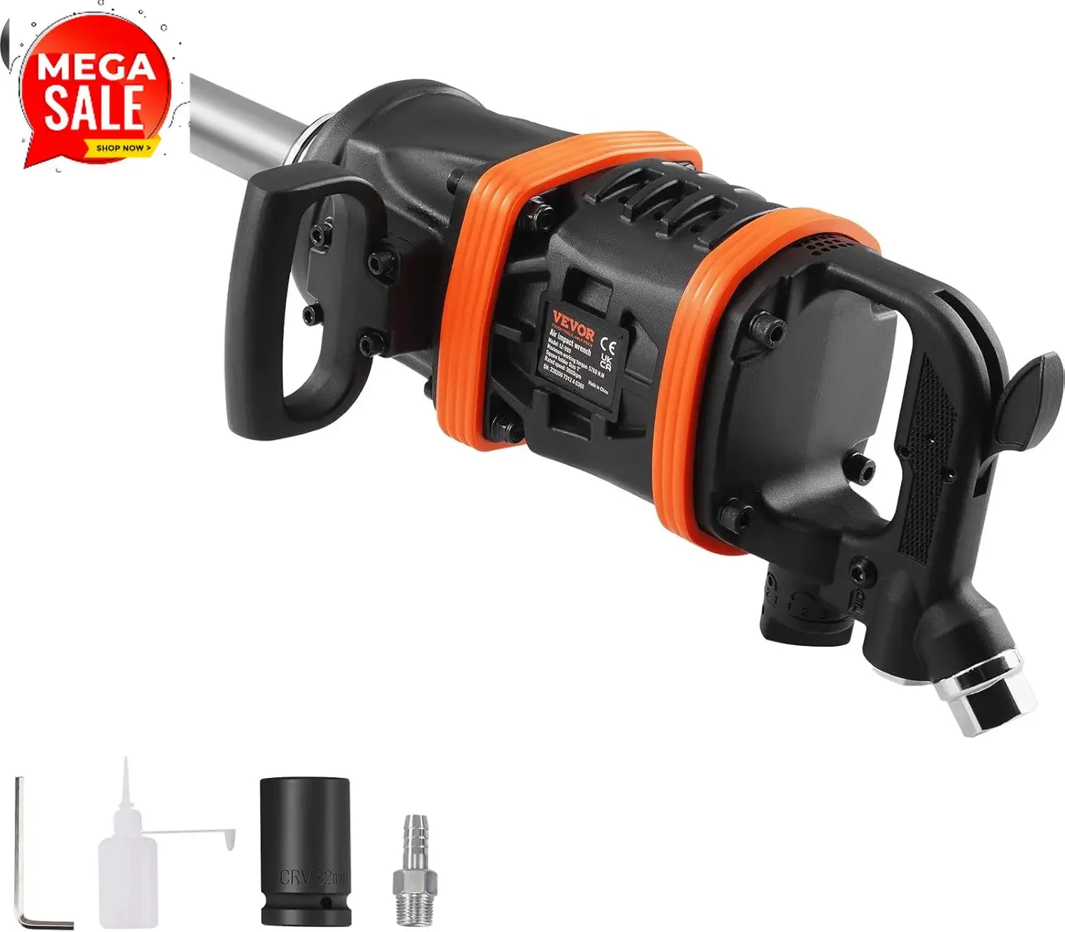 1 Inch Air Impact Wrench, Up to 5175 ft-lbs Beast Reverse Torque Output Pneumatic Impact w/ 8 Inch Anvil for Heavy Duty Machiner