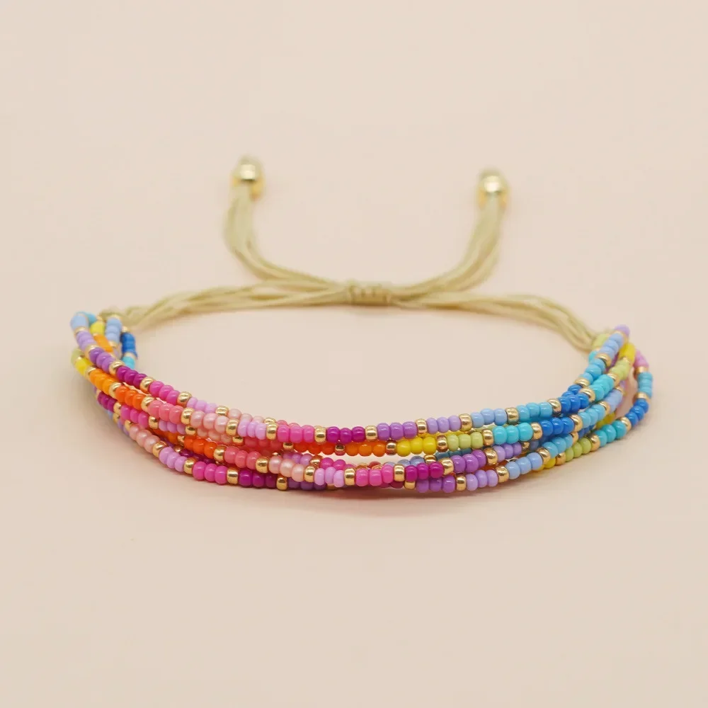 Rice bead bracelet Multilayer Rainbow Originality Splice Hand knitting Adjustable Bohemia Fashion Female Simple Beaded bracelet