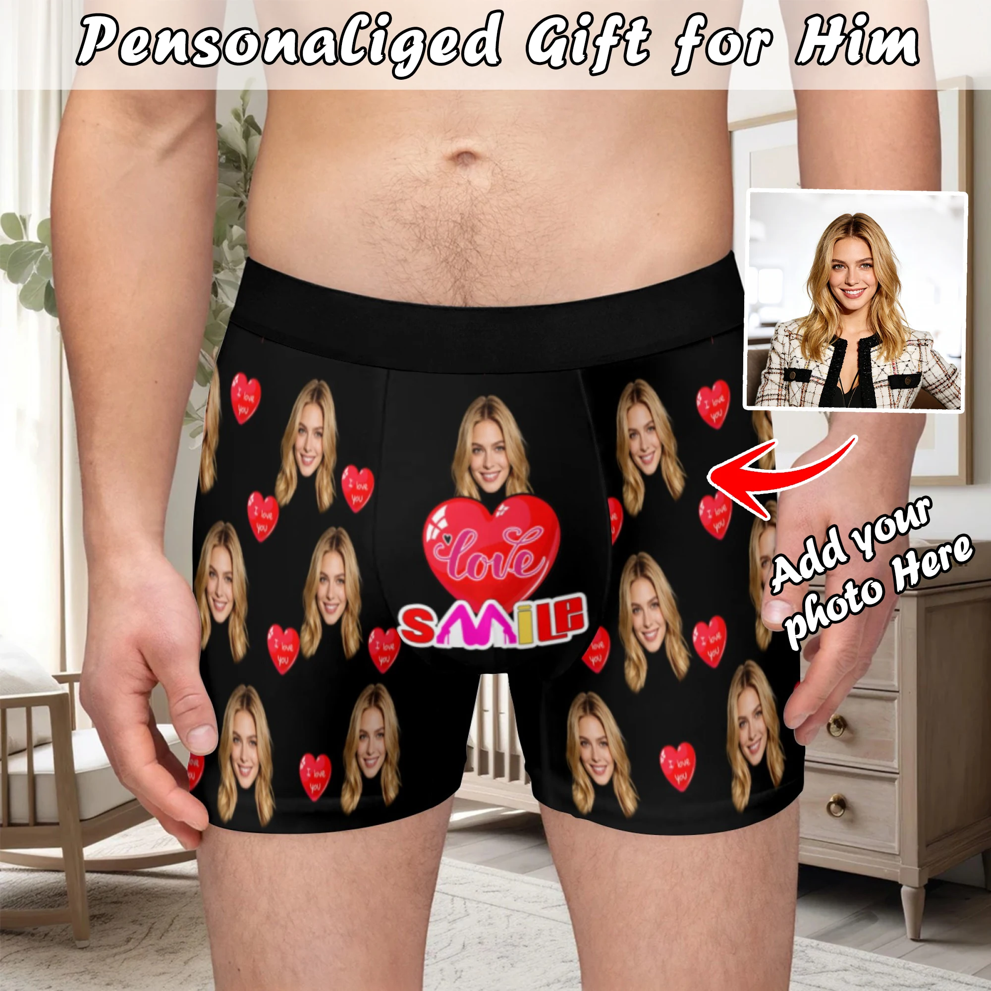 Personalized facial photos customized underwear  flat cornered men's Valentine's Day gift for husband  anniversary gift for fath
