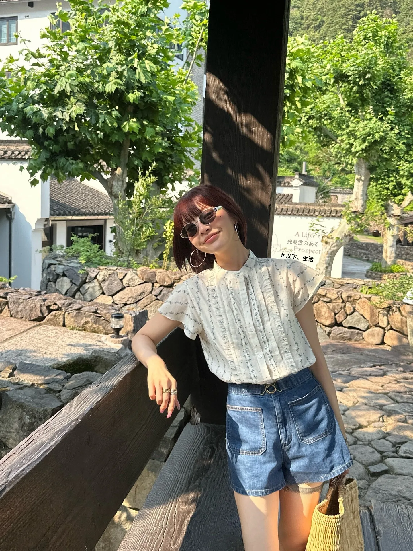 

Monkey Studio Summer Floral Print irt Vintage Beau Design Loose Fit Cotton ort Sve Women's Top Faionable round Ne