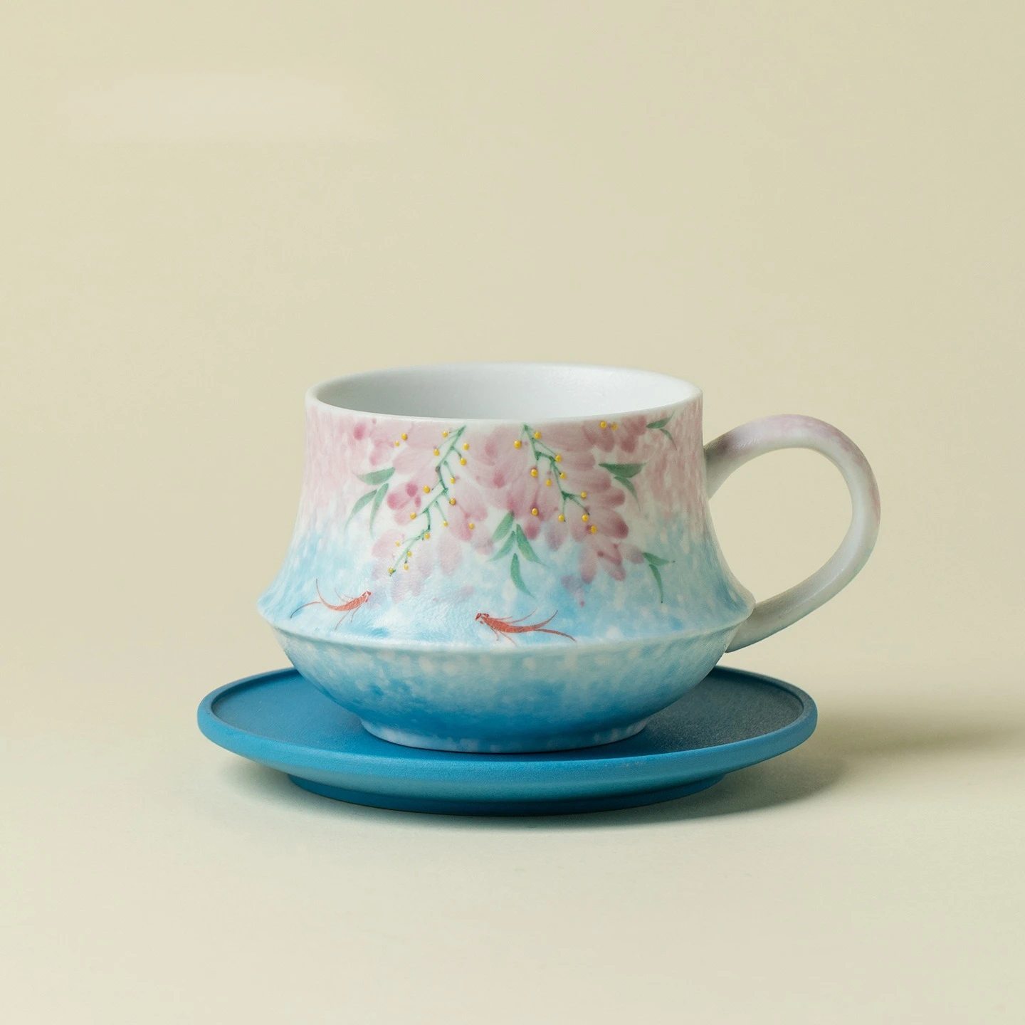 Handmade Snow White Glaze Wisteria Ceramic Coffee Mug Floral Art Tea Cup Home Office Drinkware Gift Box