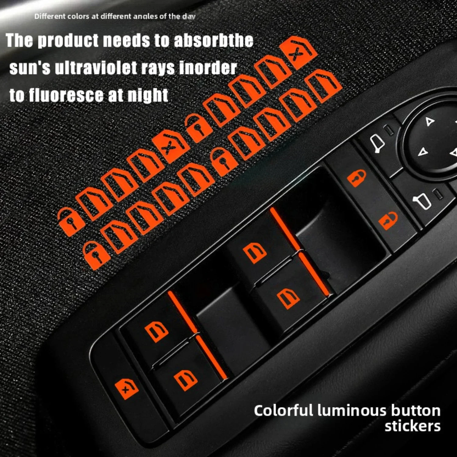 Car Window Button Luminous Stickers, Fluorescent Function Button Decals, Car Interior Add-Ons for Window Lift Switches