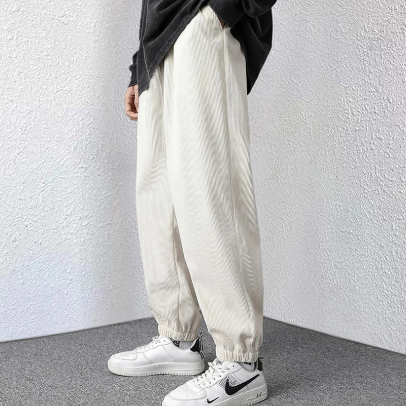 2025 Spring New Casual Loose White Corduroy Pants Men Solid Color Harem Pants All Match Fashion Male Trousers Streetwear Clothes