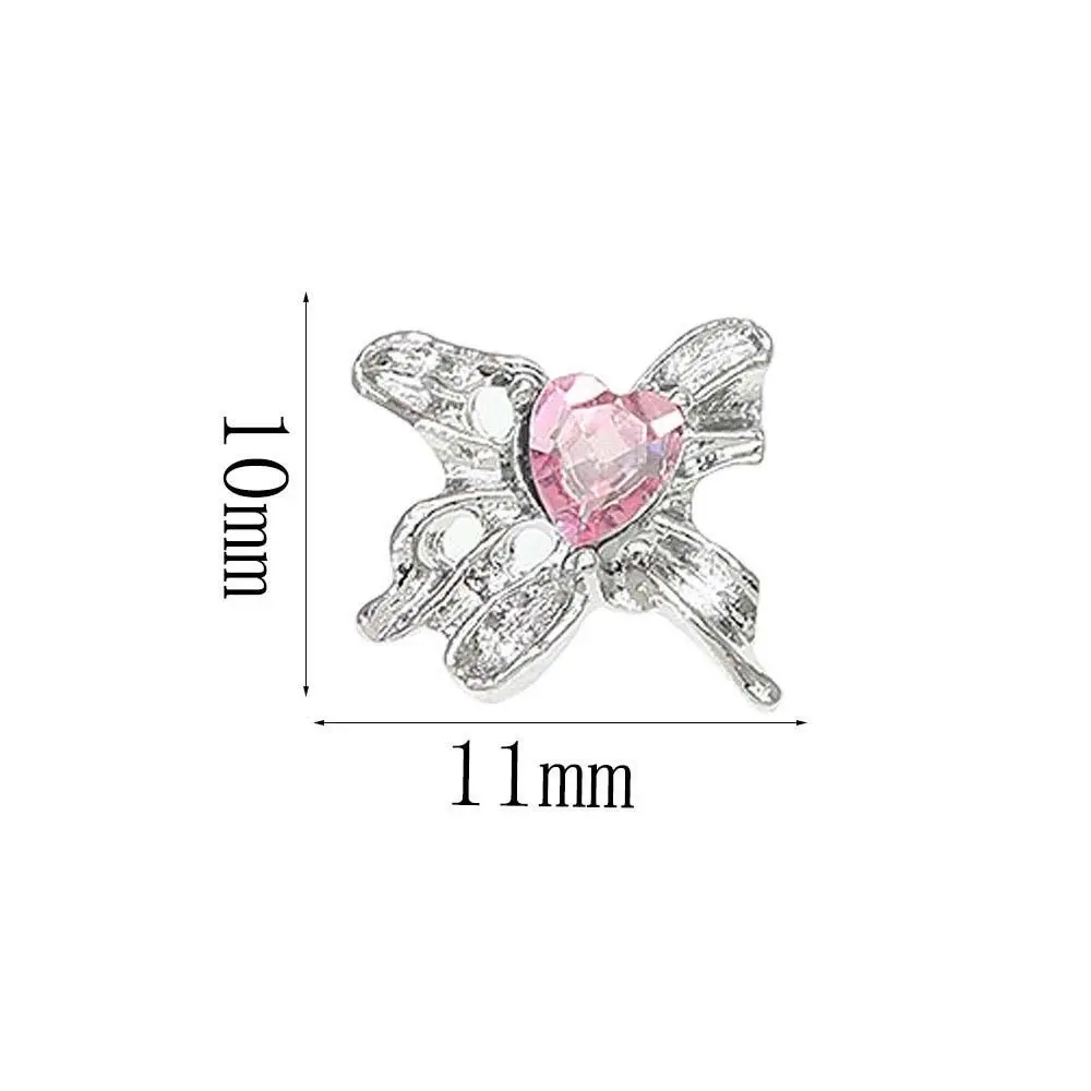 3Pcs/set Metal Nail Art Drills Heart Nail Decorations Manicure Ornaments Aolly Nail Charms Butterfly Nail Accessories