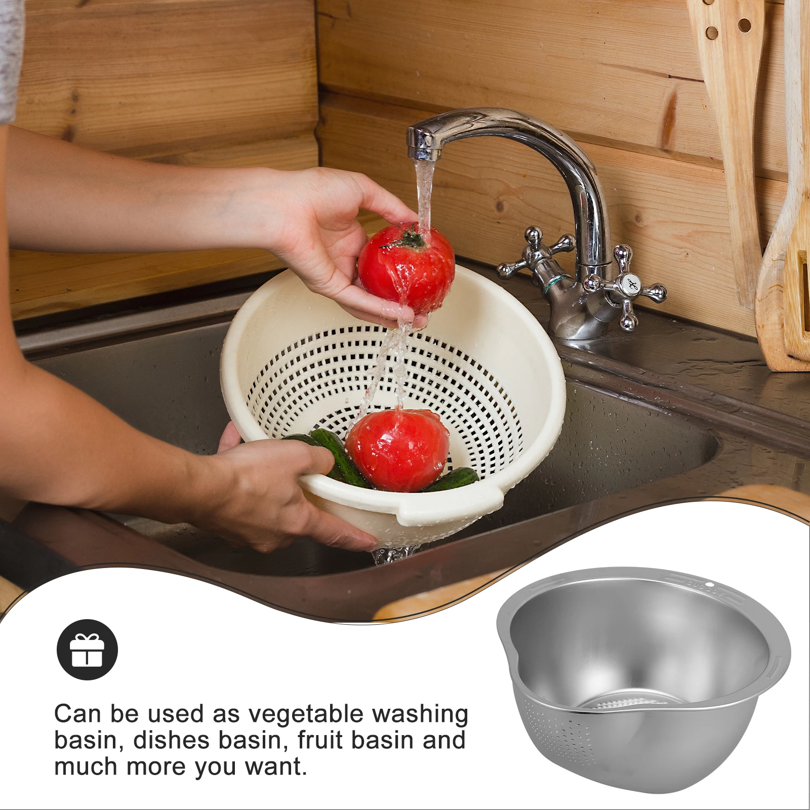 

Vegetable Washing Basket Small Mesh Strainer Rice Colander Stainless Steel Basin Fruit Cleaning Tool Fine Mesh Drainage