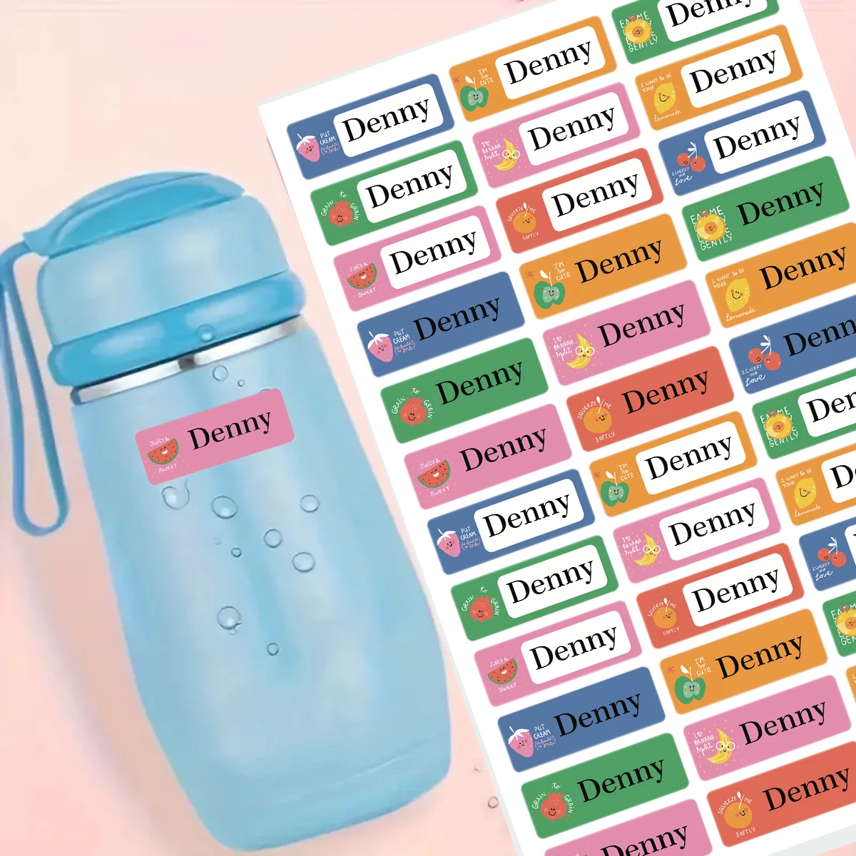 Customized name stickers,personalized fruit pattern waterproof label stickers,kindergarten stationery water cup labels D1