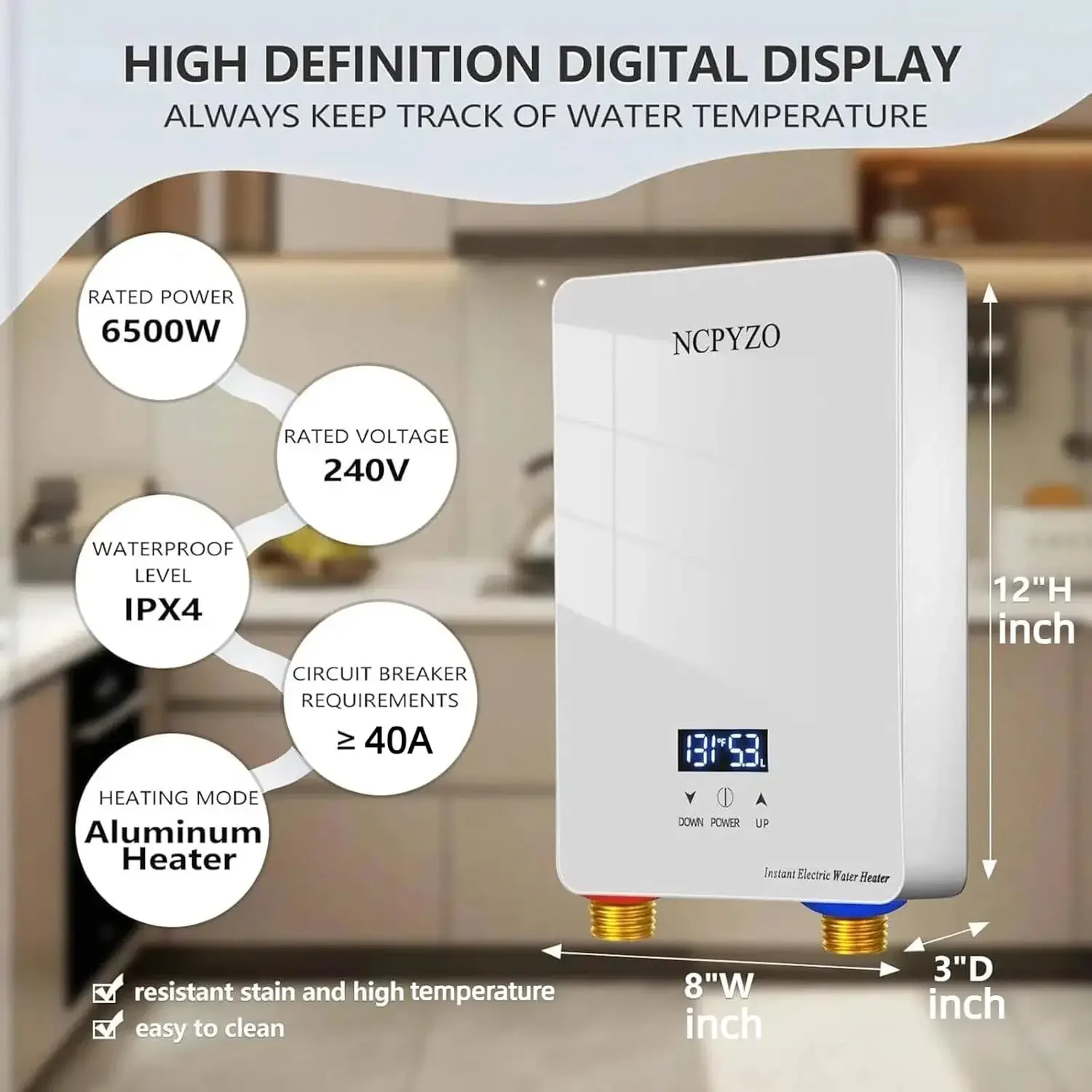 6500W240V Tankless Instant Electric Water Heater,on Demand Hot Water | Smart Self-Modulating Tech for Kitchen,Bath&Under Sink.En