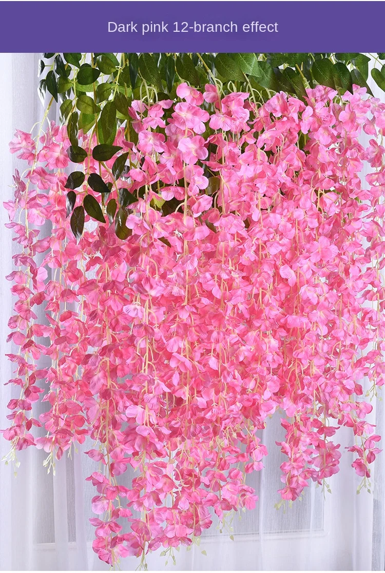Glyzinienranke, künstliche Blumen, Großhandel, 110 cm, nachgestellte gefälschte Blumenschnur für Zuhause, Hochzeit, Party, Dekoration, Seiden-Glyzinien-Girlande – Detail 12