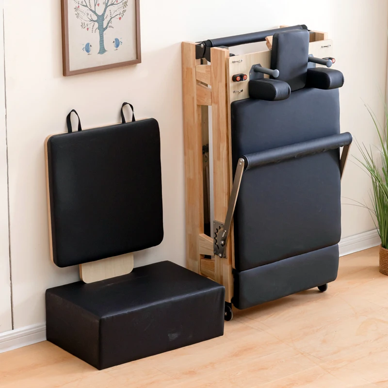 سرير تدريب بيلاتيس منزلي قابل للطي وقابل للطي، ممارسة اللياقة البدنية، معدات مطاطية، مصلحيون بيلاتيس خشبي