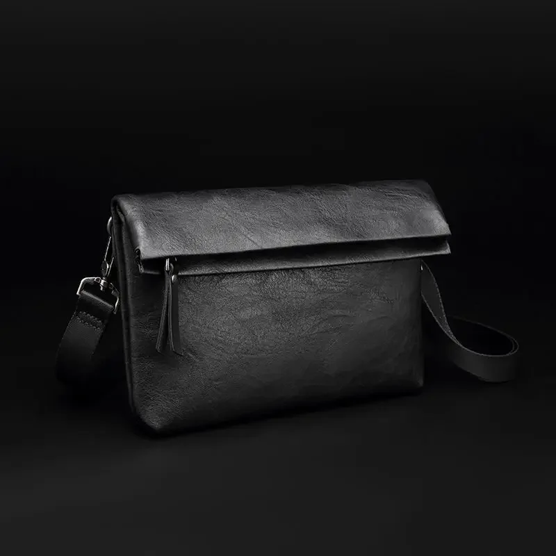 Black Crossbody Bag Men 2024 Trend Fashion Fold Over Clutch Purse Original Designer Shoulder Bag New In Casual Small Chest Pack