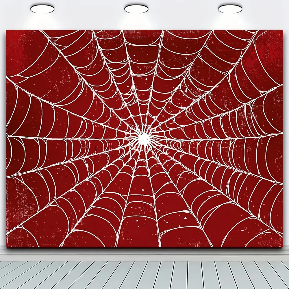 2D Flat 1pc Spider Web Design Polyester Backdrop Red Web Pattern Party Booth Banner For Superhero Themed Birthday & Photo Backgr