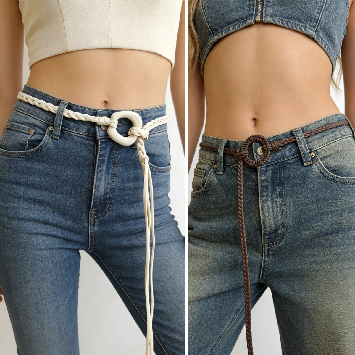 White Black Female Casual Knitted Women's Belt Woven Canvas Elastic Expandable Braided Belt Jeans Dress Skirt Waistband