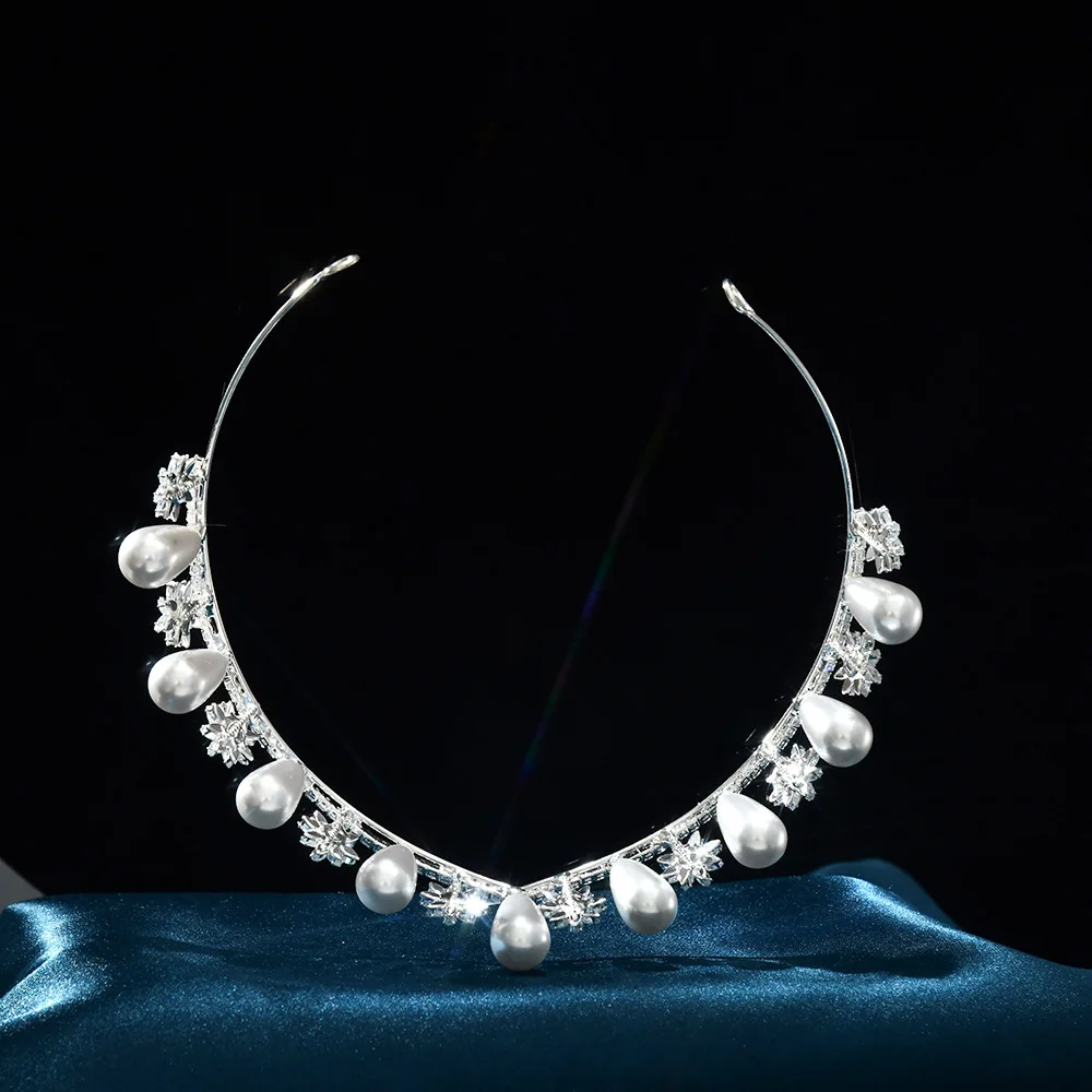 Luxury Bride Tiaras For Wedding Hair Jewelry Headdress Zirconia Bridal Headband Pearl Tiaras Crowns For Birthday Party Headpiece