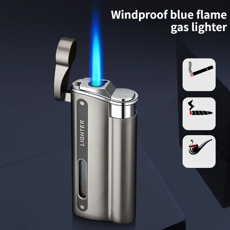 Butane Gas Lighter Windproof Blue Flame Visible Air Vent Smoking Accessories Retro Inflatable Cigarette Lighters Ignition Tool
