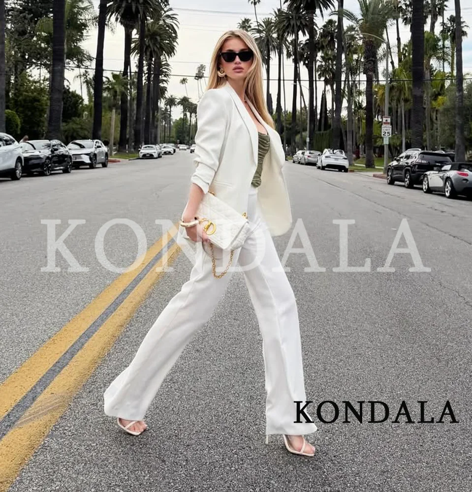 KONDALA Women's High Street Blazer Set Elegant Commute Unique Shawl Collar Blazer, Long Pants 2026 Summer Office Lady Pants Set