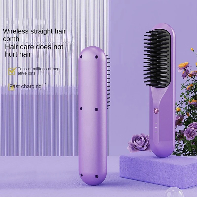 Rechargeable Hot Comb Cordless Hair Brush Straightener Heat Pressing Combs Electric Comb Anti Burn Fast Heating