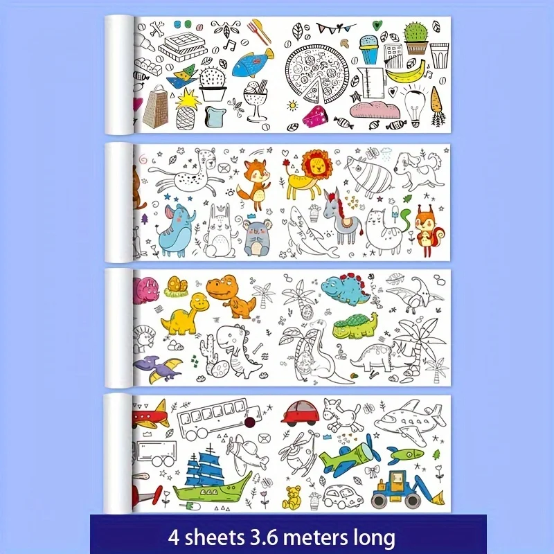 Un super lungo 118. Rotolo di carta per doodle fai da te da 11 pollici - Pratica da colorare e disegno per bambini, giocattolo educativo, adatto per artigianato creativo, temi: principessa, dinosauro, trasporto - Regalo e decorazione ideale per le vacanze, Halloween, regalo di Natale.