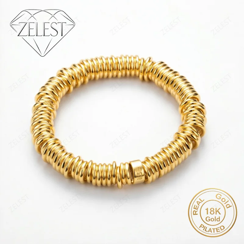 18K Gold Plated 8-inch Delicate Spring Multi-Loop Bracelet for Men and Women, Fashionable Wedding Party Jewelry