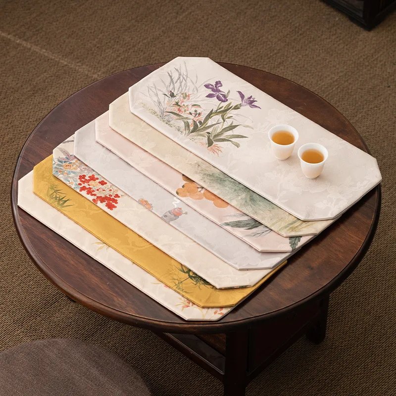 High End Light Luxury Zen Tea Table Cloth Chinese Style Decor Tea Ceremony Pad Retro Woven Brocade Cloud Pine Tea Table Runner