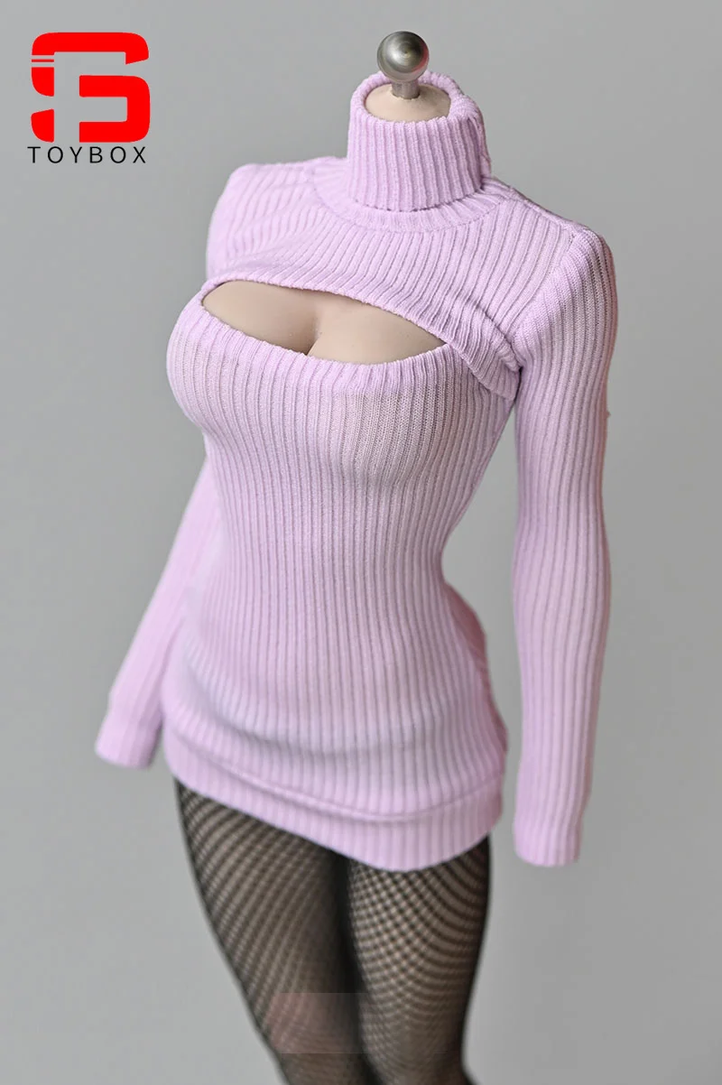 1/6 Kobieta Żołnierz Sweter Slim Elastic High Neck Knit Pullover Sexy Open Chest Tops Mini Sweter Sukienka dla 12-calowej figurki akcji