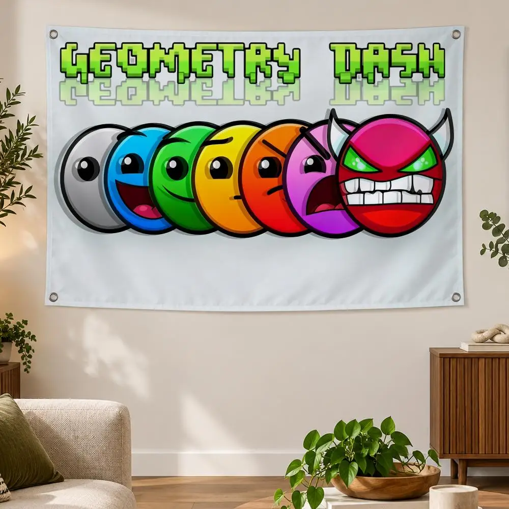 Game G-Geometry Dash Flags Banner Decor for Bedroom,Garden,Party,Club,Gaming Room,Indoor Outdoor