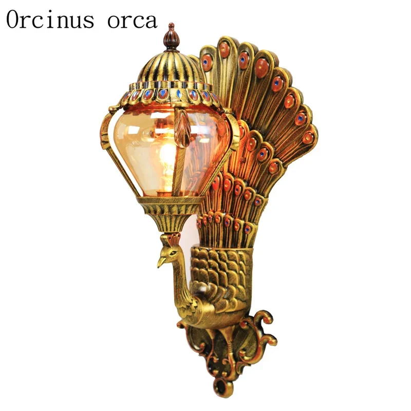 Creative luxurious peacock waterproof wall lamp courtyard living room corridor  personality retro gold  LED outdoor wall lamp