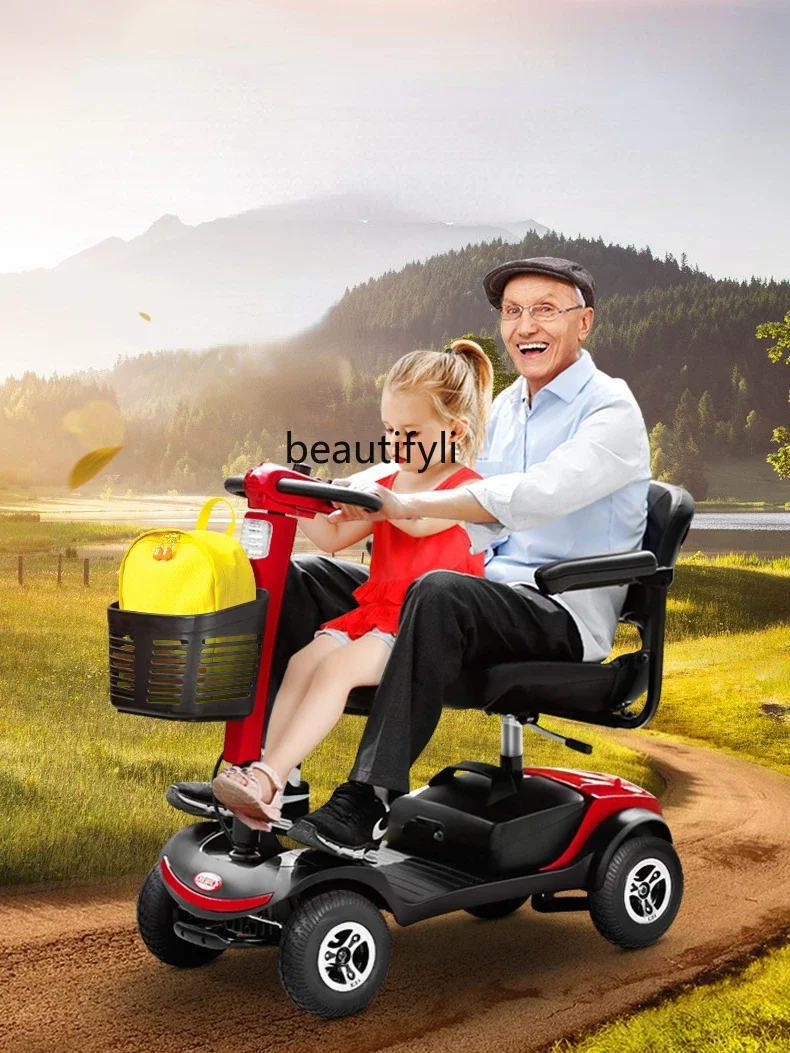 GY Elderly Scooter Four-Wheel Electric Household Double Elderly Power Car FOLDABLE Battery Car