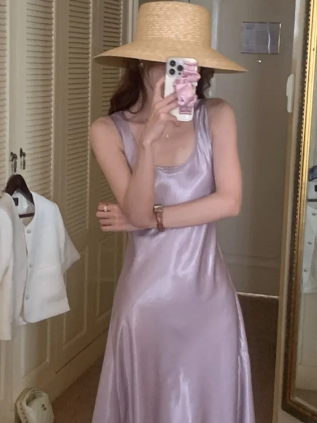 

Retro Hepburn Sle Long U-Ne Vest Dr Women's Faion High-End Smooth Base Layer Strapl Gown Trendy Autumn 2025